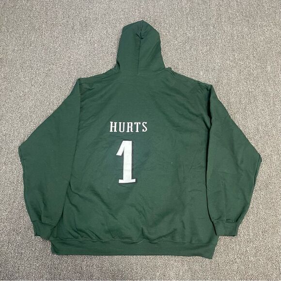 New Philadelphia Eagles Hurts Green Pullover Hoodie Sweatshirt Size 2X-5X - Picture 2 of 10